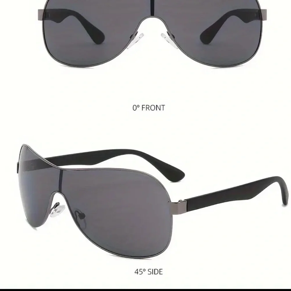 Rimless Shield Sunglasses Unisex Black Gray UV Protection with Storage Pouch